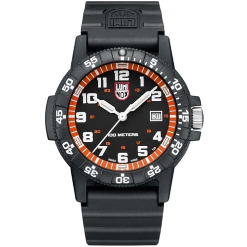 Luminox レザーバック シータートル ジャイアント アウトドアウォッチ 44mm | 10ATM, ブラック|ホワイト|オレンジ, ブラック|ホワイト|オレンジ